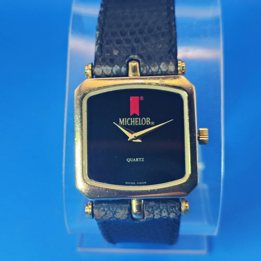 Rare Vintage 1988 GUCCI Michelob Anheuser Busch Swiss Mens Watch Lizard Skin
